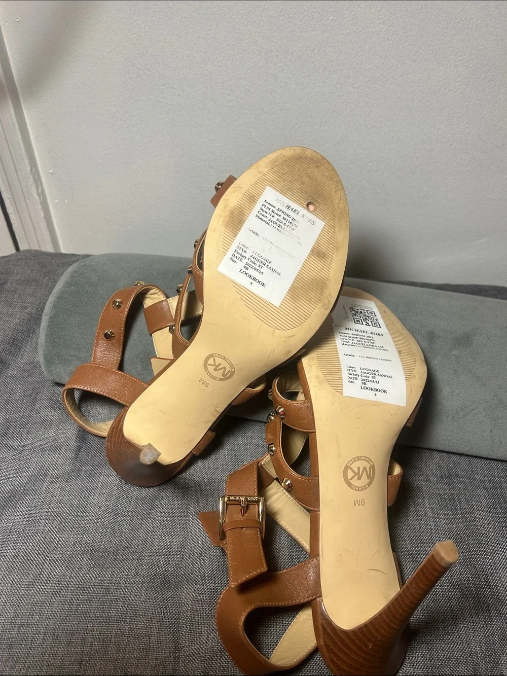 Michael Kors Cognac Strappy Studded Stiletto Sandals
